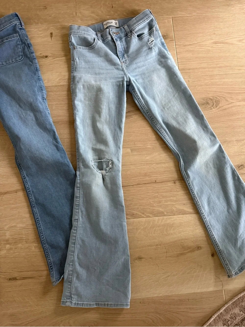 abercrombie kids light blue & medium blue flared denim jeans duo